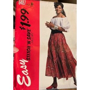 1993 Stitch 'n Save 6487 Sewing Pattern, Women's Tiered Skirt and Top, size M-L